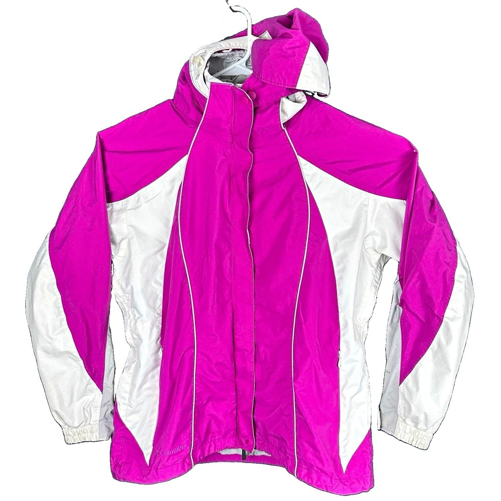 Columbia Interchange Hooded Full Zip Jacket w/ Pockets Pink White Womens L